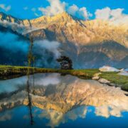 mountain reflecting on body of water